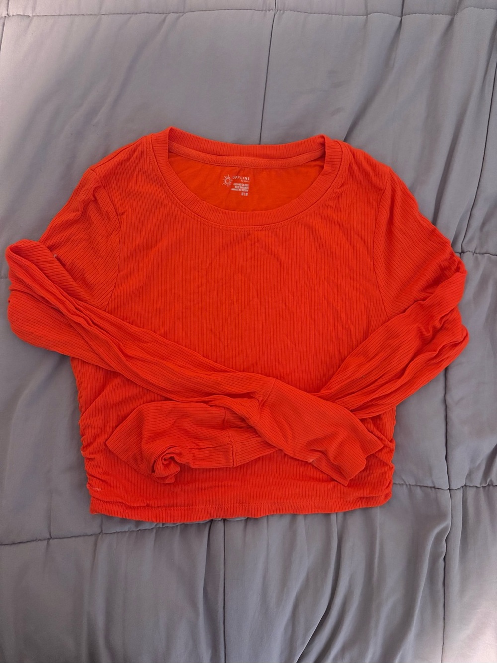 Ribbed Long-Sleeve Crop Top in Bright Orange